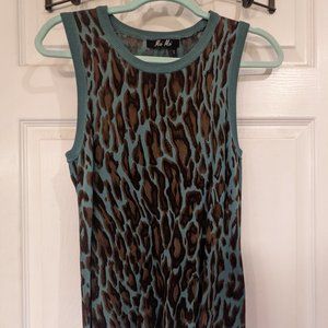 Teal Blue Tank Top with Brown and Black Leopard Print Moi Moi